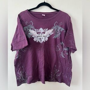 Sturgis 2011 LAT Women XL Purple Graphic Short Sleeve Tee Cropped Bikercore Moto